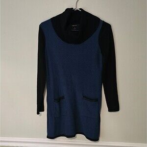 Tunic Knit Pullover Sweater Dress with Cowl Neck Pockets Teal/Black. Sz XS